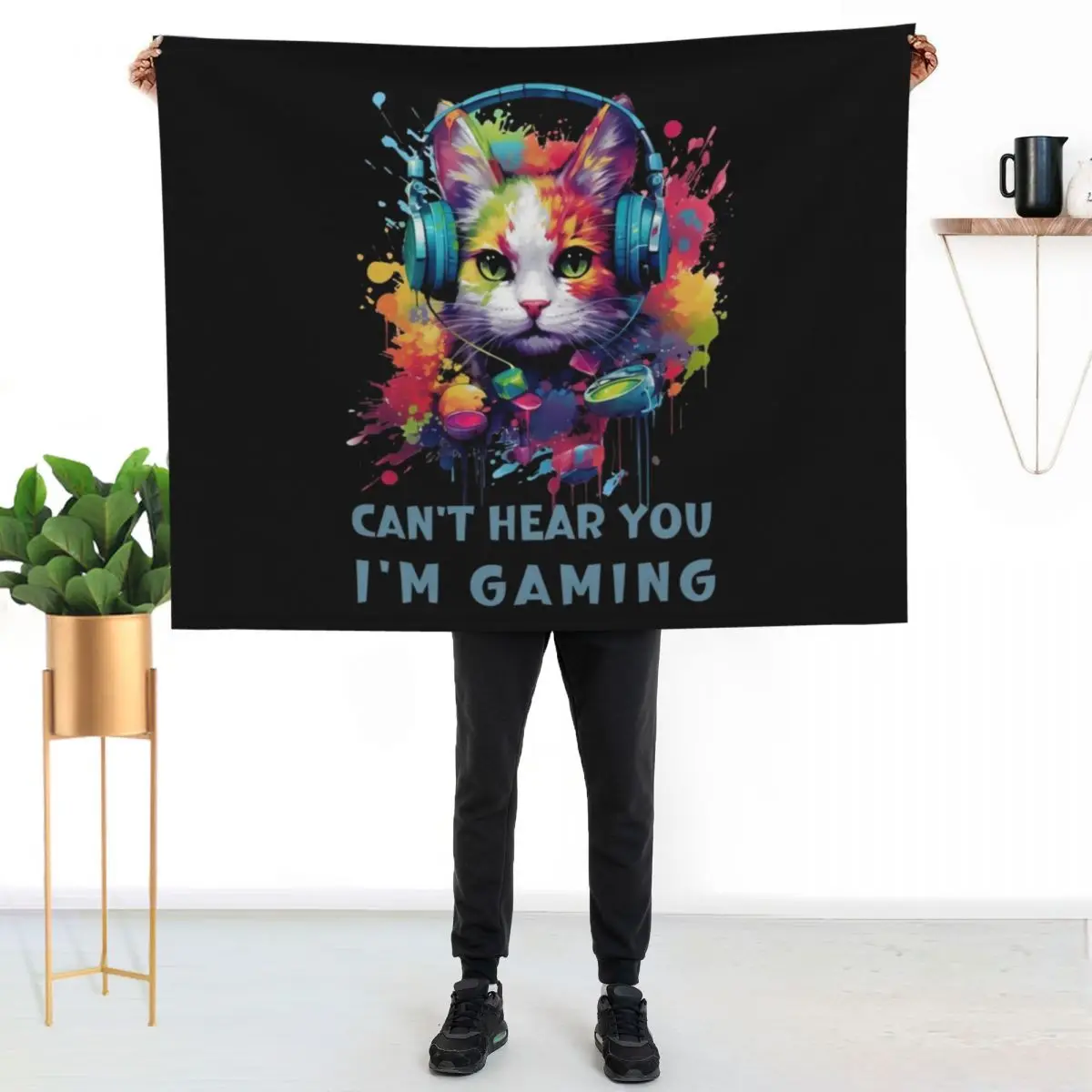 

Can't Hear You I'm Gaming Gaming Cat Throw Blanket Breathable Lightweight Blanket for Adults Kids