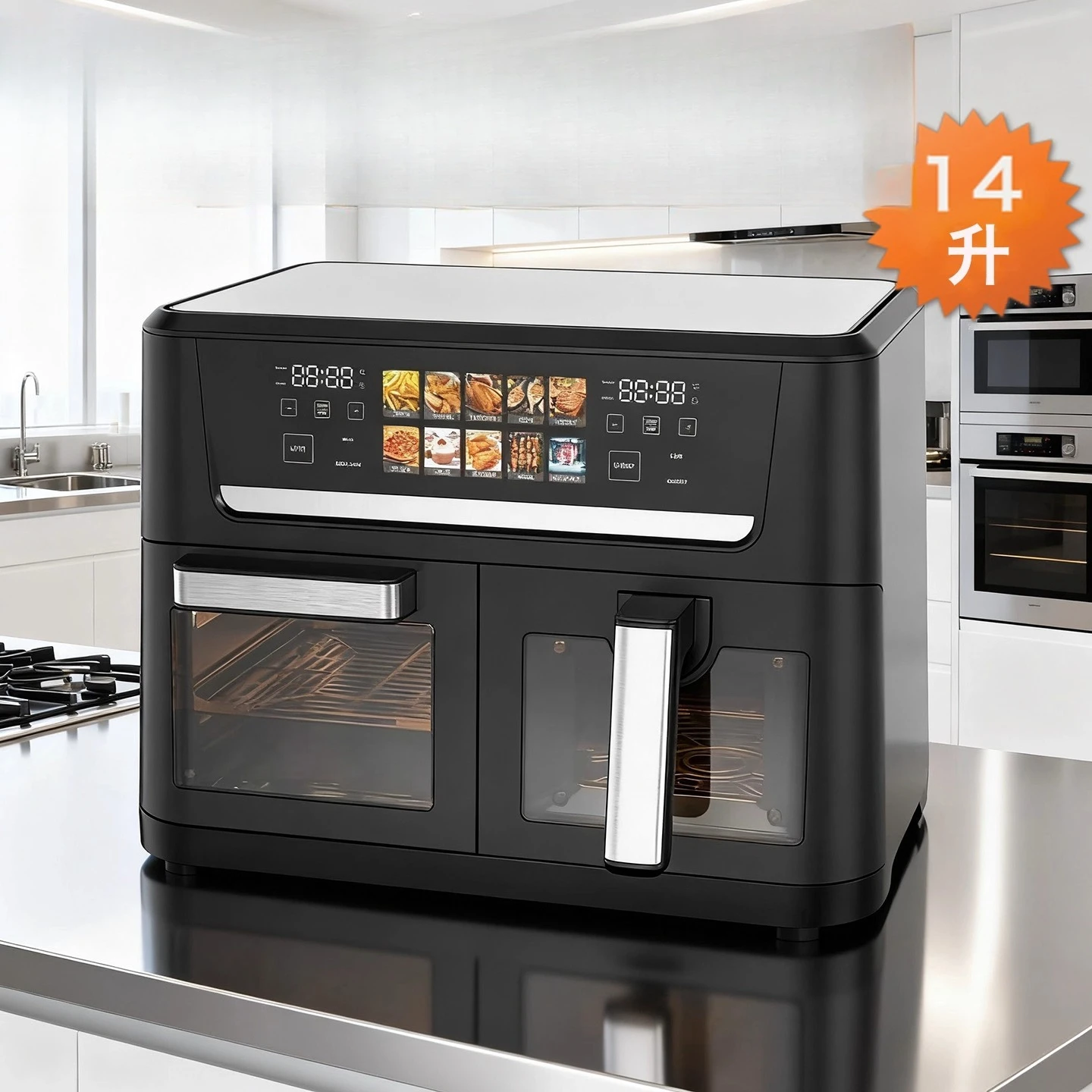 Multifunctional 14L Double Warehouse Large Capacity Household Air Fryer Touch Screen Visual No Fume ElectricFried Chicken Chips