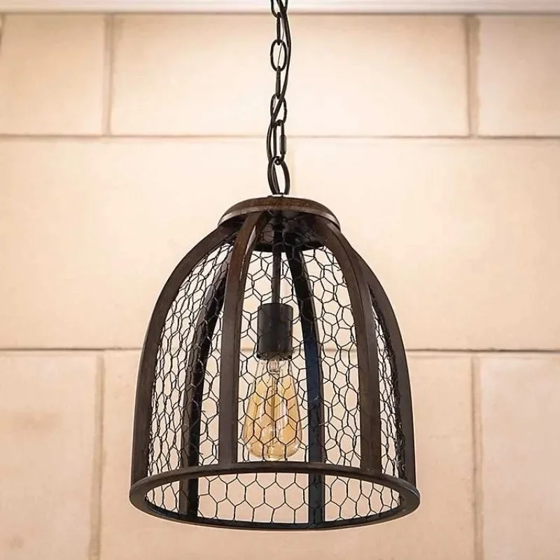 GHJUYIOL American style chandelier retro vintage rough iron mesh pendant coffee shop Western restaurant tea house decoration lig