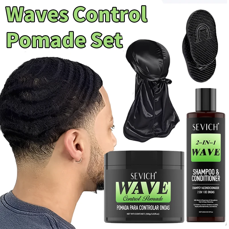Rosemary Natrual Wave Control Pomade Shampoo Kit For Men 360 Wavy Hair Oil With Brush Edge Control Gel Waves Styling Cream