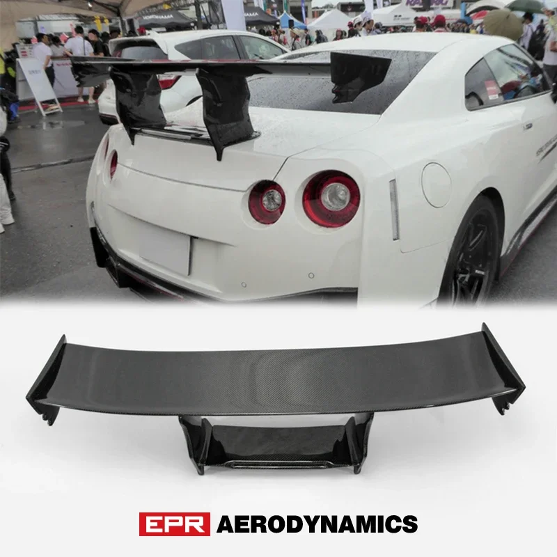 Car Accessories For Nissan R35 GTR N-ATTK Style Carbon Fiber Rear Spoiler (Included Light) Glossy Finish Trunk Wing High Leg Kit