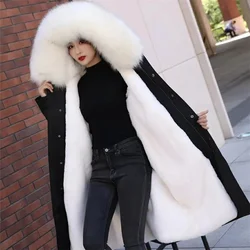 Pai Overcome Coat Women's 2024 Winter Imitation Rabbit Hair Inner Fur Jacket Fox Fur Collar Detachable Outwear Thick Female Tops