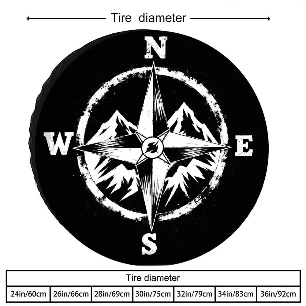 Vintage Compass Pattern Tire Cover, Polyester Material, Outdoor Adventure Theme, Universal For RV, SUV, Truck, Spare Tire Protec