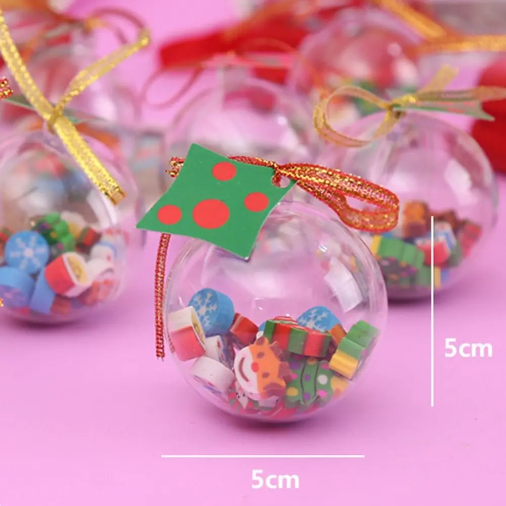 Mini borrador de Navidad portátil, borradores de lápiz Kawaii de Papá Noel, muñeco de nieve de dibujos animados, bola de embalaje transparente para niños