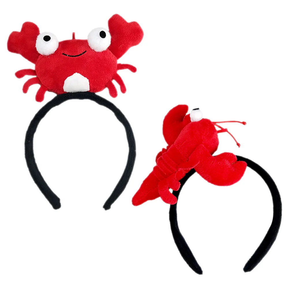 

2 Pcs Crab Gloves Party Headgear Bands Lobster Headwear Animal Fish Plastic Miss