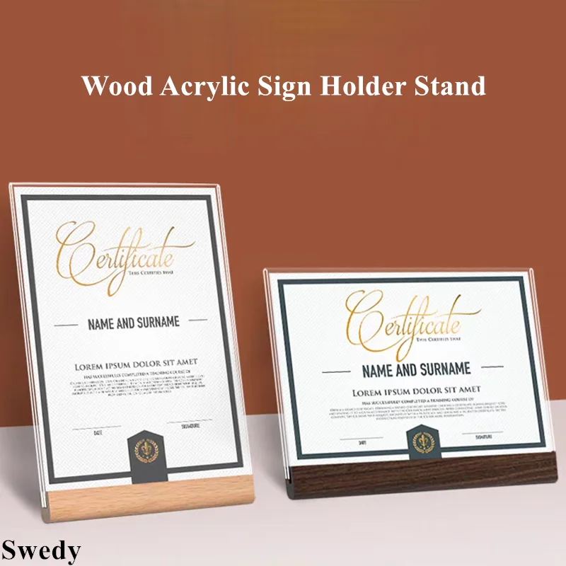 3 PCS A4 210x297mm Wood Base Menu Paper Holder Photo Picture Poster Flyer Price Label Frame Acrylic Sign Holder Display Stand