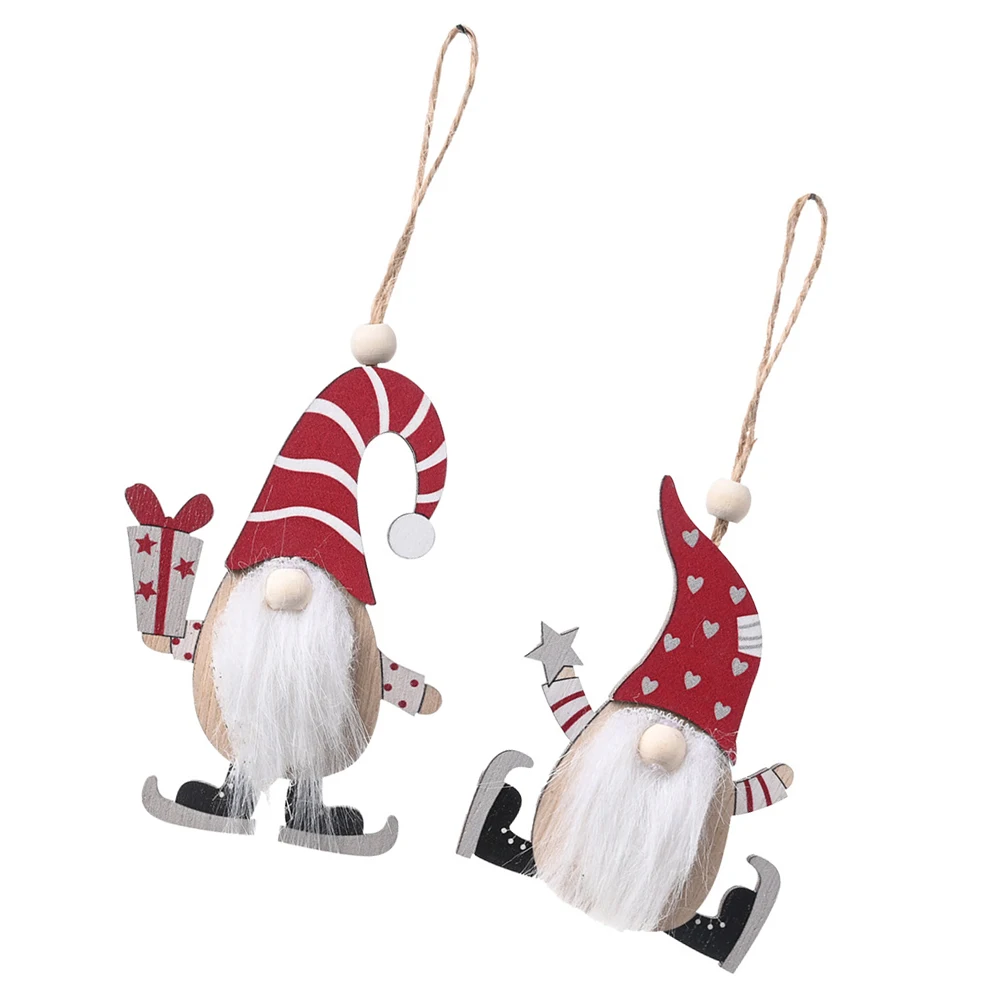 

2 PCS Wooden Pendant Christmas Hanging Gnome Xmas Decor Gnome Lovely Elder Photo nament Bright Colors Festive Atmosphere Gifts
