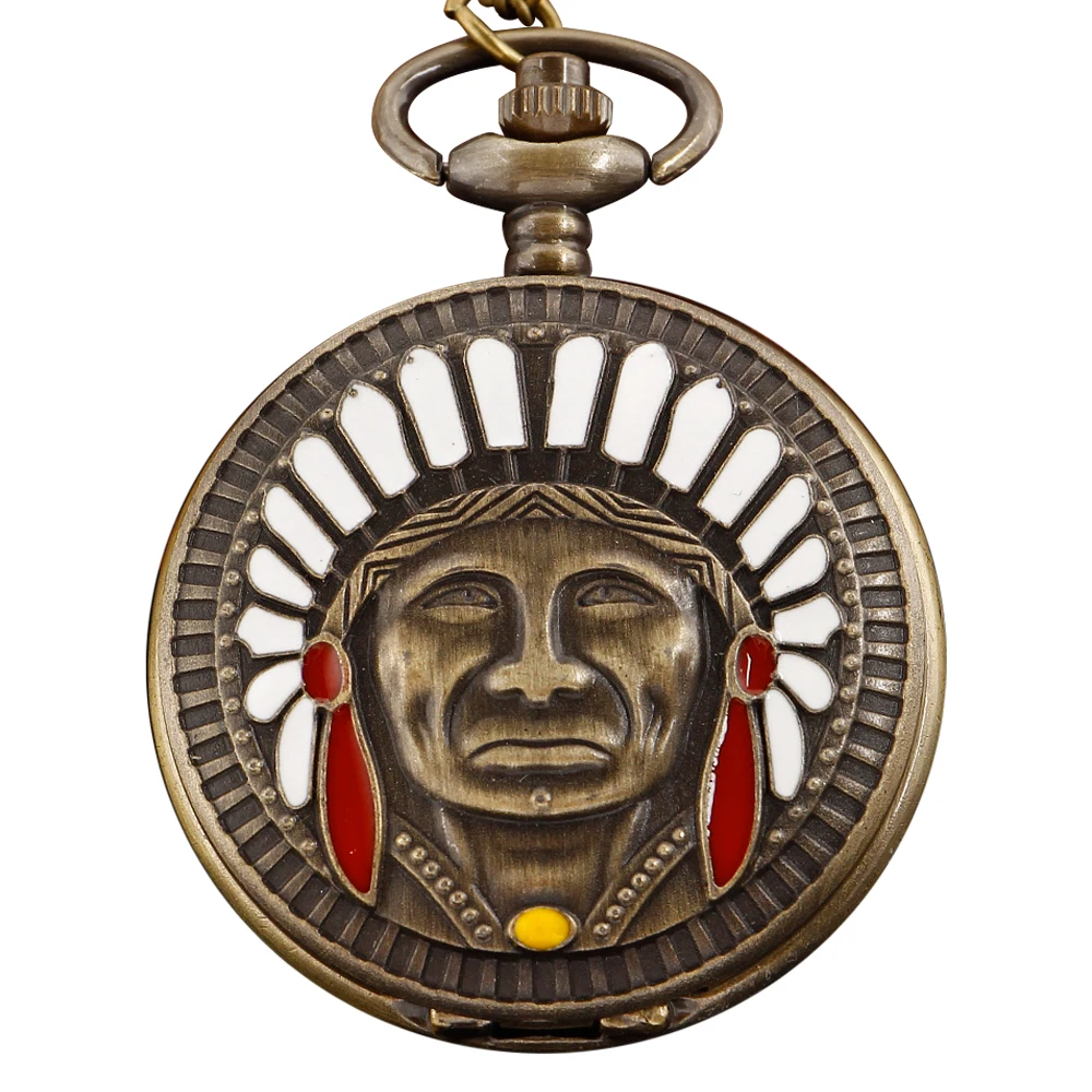 

Primitive Hunting Tribe Hunter Chieftain Quartz Pocket Watch Vintage Necklace Universal Mini Gift for Male and Female Students