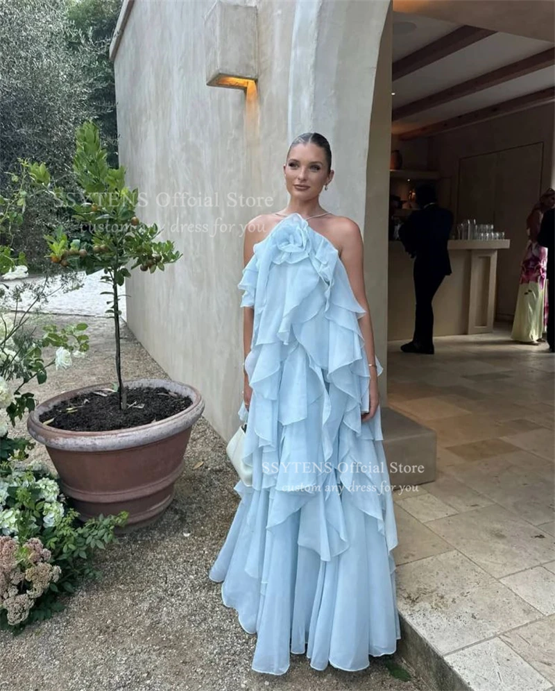 SSYTENS licou cou robes de bal en mousseline de soie volants plage robes de soirée élégante dame robes de soirée فساتmavera personnalisé