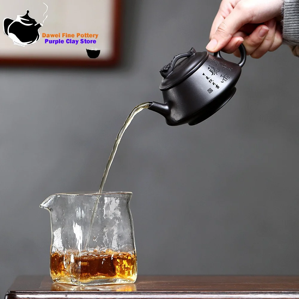 Tetera de arcilla púrpura Yixing, mineral original, barro negro, nubes observación, escucha a la lluvia, juego de té de Kung Fu, tetera china