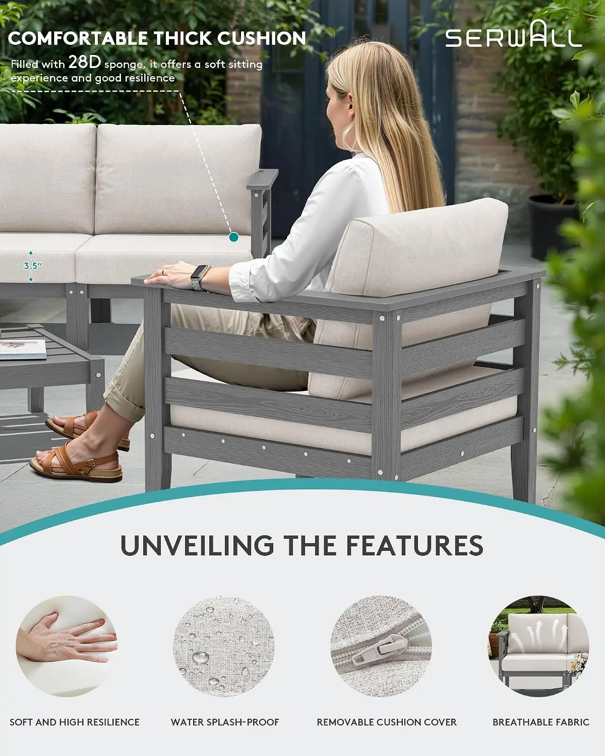 HDPE Patio Furniture 6-Piece Outdoor Sectional Sofa Set, Customized