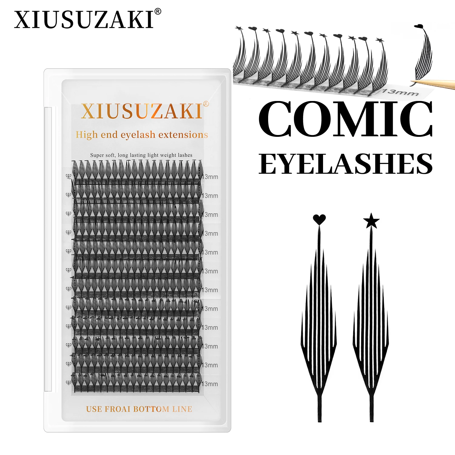 XIUSUZAKI Feather Shape Premade Fan Lashes New Heart Star Comic Spire Lashes Individual Volume False Eyelashes Extensions Makeup