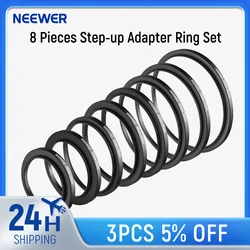 Neewer 8 Pieces Step-up Adapter Ring Set Made of Premium Anodized Aluminum 49-52-55-58-62-67-72-77-82 for Photography