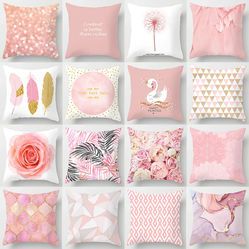 

Pink Print Pillowcase Decorative Sofa Cushion Case Bed Pillow Cover Home Decor Car Cushion Cover Cute Pillow Case 45*45cm