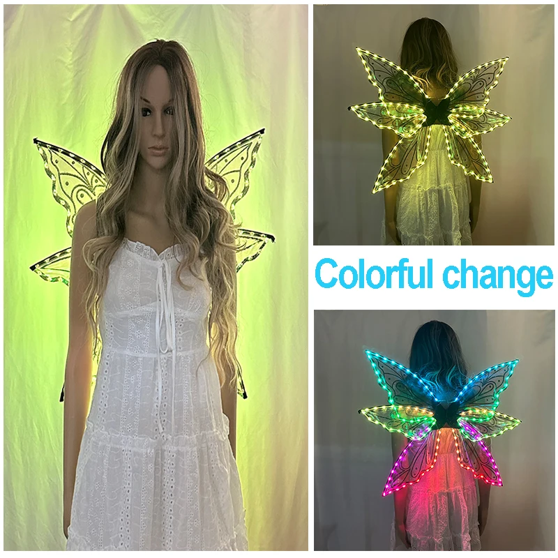 New Design Wings Girls Women Cosplay Costumes Props Performance Dancing Supplies Glowing Colorful Wing App Remote Button Control