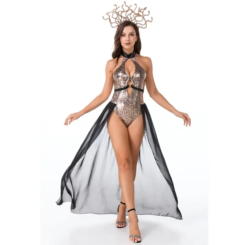 Greek Myth Medusa Snake Goddess Dress Halloween Mediaeval Egypt Roman Siren Witch Egyptian Cleopatra Cosplay Costume