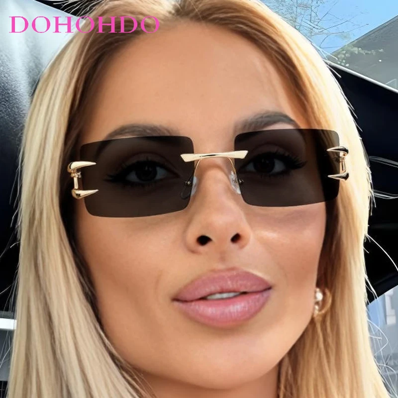 

Luxury Designer Rimless Small Square Sunglasses Women Fashion Trendy Men Sunglass Travel Driving Shades Female Lentes UV400 Очки