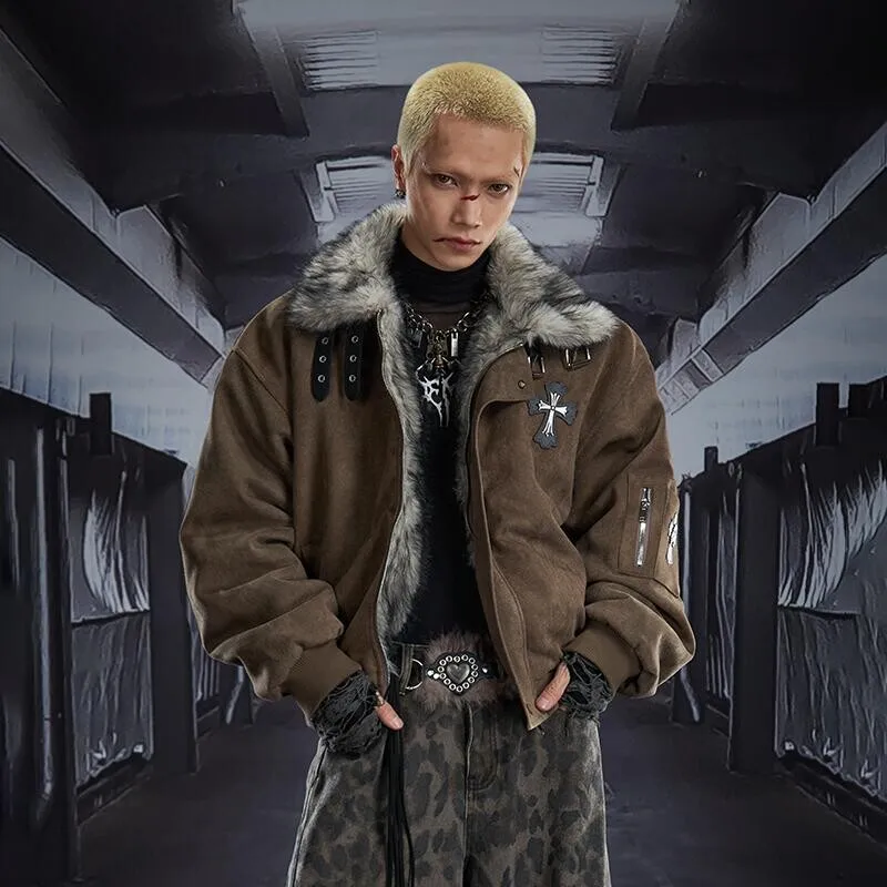 

MWJLPWQ Мужское темное уличное сверхпрочное короткое хлопковое пальто с воротником-стойкой и поясом, свободные утолщенные повседневные топы 12808