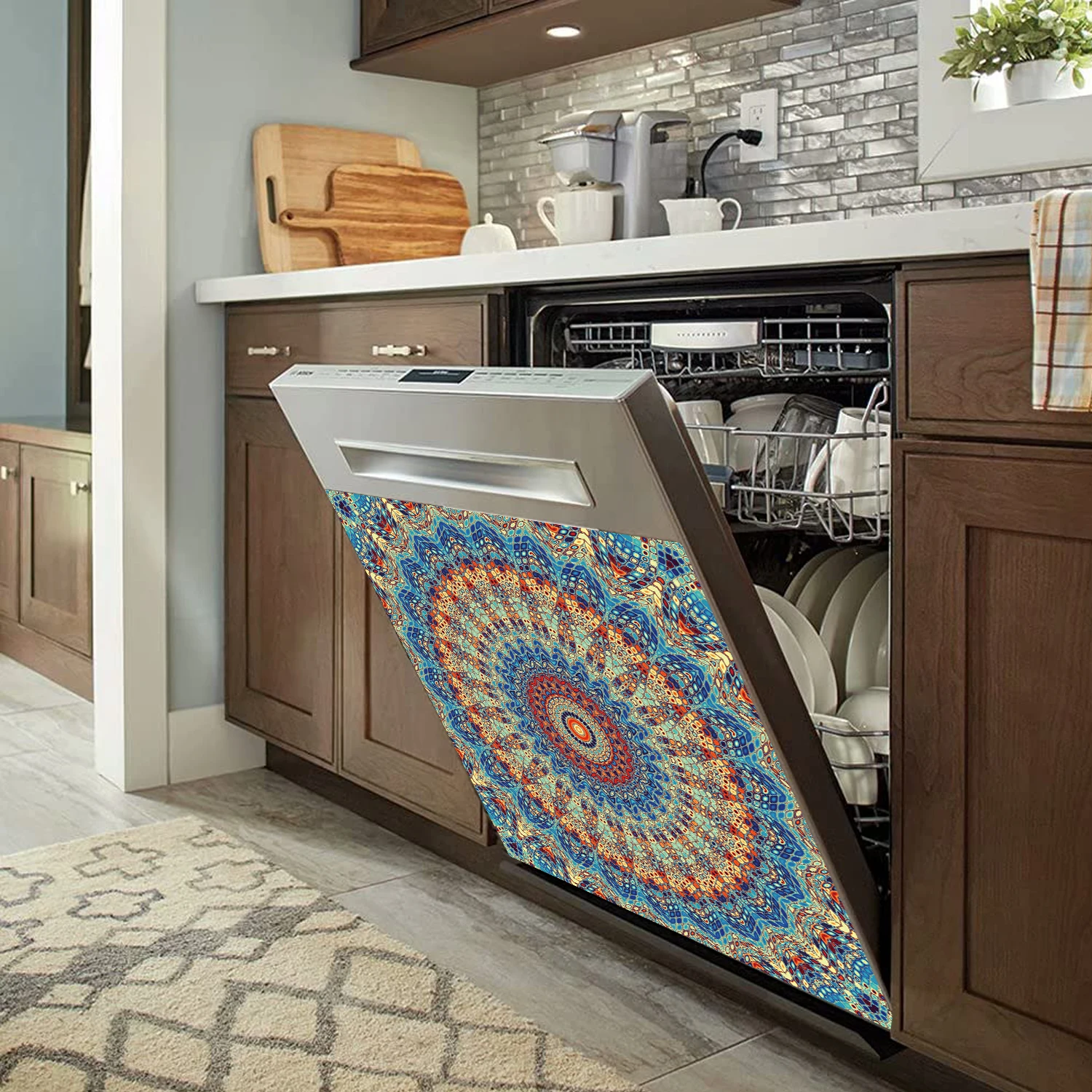 European Style Art Pattern Dishwasher Magnetic Sticker Kitchen Stove Refrigerator Waterproof Wall Sticker Home Decor 65x58.5CM