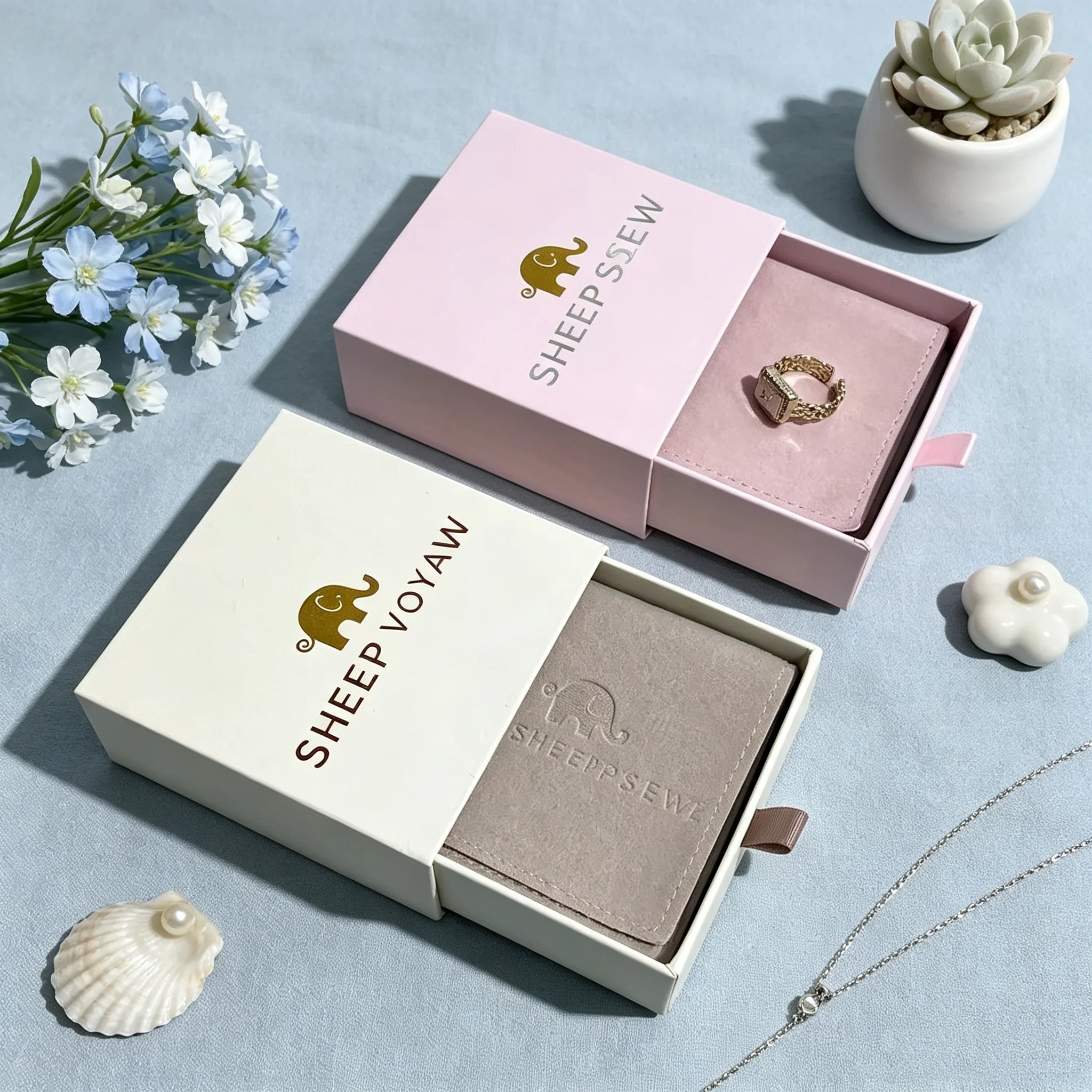 50pcs Sheepsew Jewelry Packaging Custom Logo Jewelry Packaging Box with Jewelry Pouches