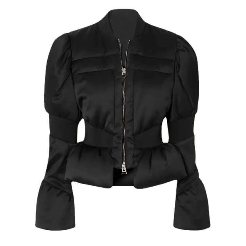 Wildoda-Veste matelassurera en coton à manches longues pour femme, col montant, manteau de boule arrière, noir et rouge avec fermeture éclair, le plus récent en stock