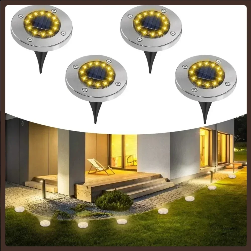 4 Pack Solar Pathway Lights 12 LEDs Solar Ground Warm Lights Waterproof Outdoor Flat Lights for Yard Walkway Garden Driveway