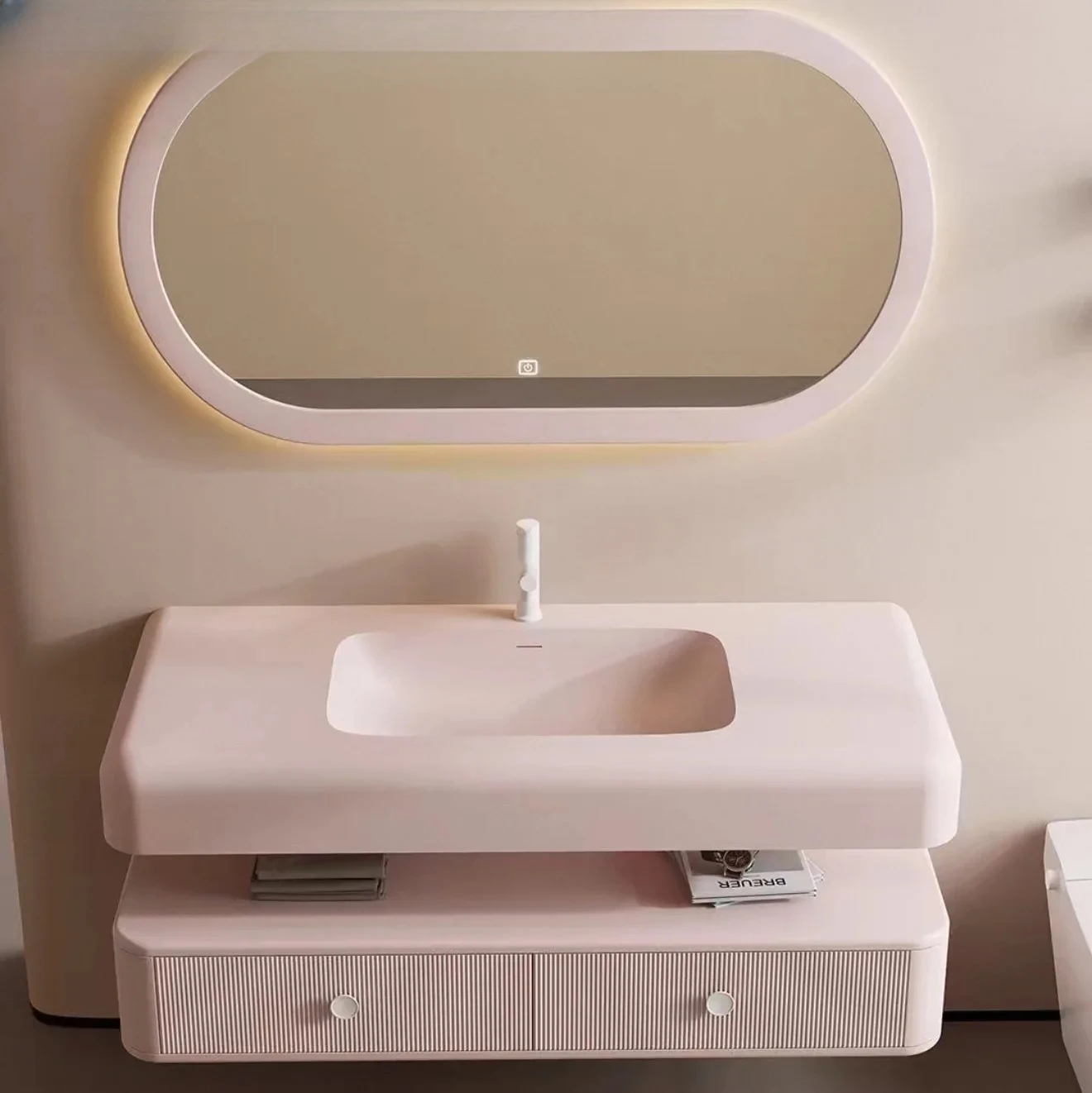 

Cream Powder Girl Powder Corian Integrated Basin Project Painting Smart Bathroom Cabinet