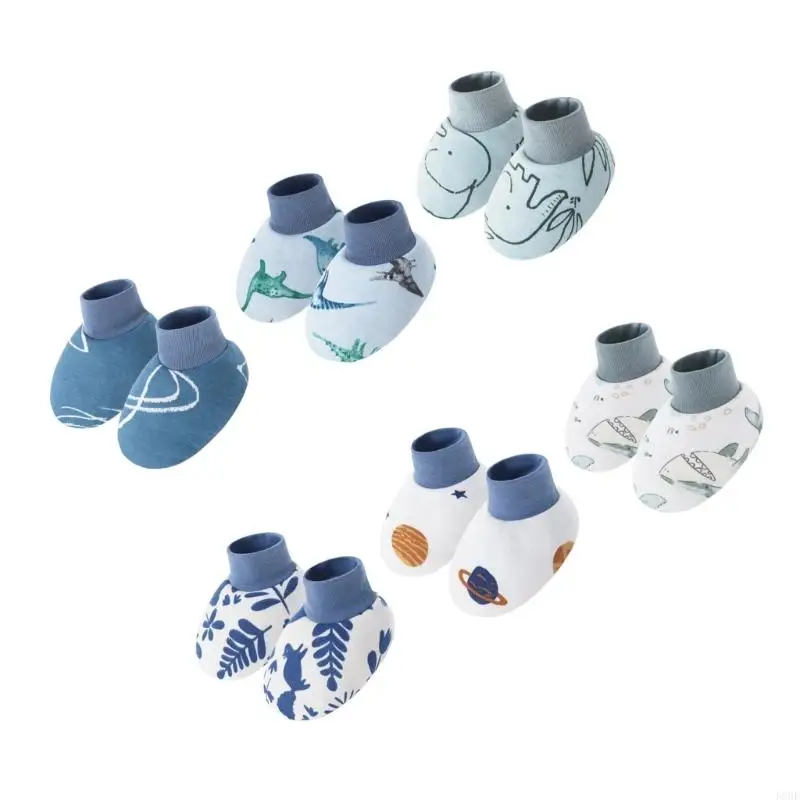 K8GF Packung mit 6 Paar Baumwoll-Babyschuhen, bequemen Innensocken, weichen elastischen Bündchen, niedliches Cartoon-Design,