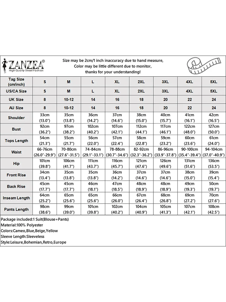 2 pezzi ZANZEA tuta estiva pantaloni da festa bohémien abiti abiti 2024 moda donna senza maniche ricamo camicetta pantaloni set