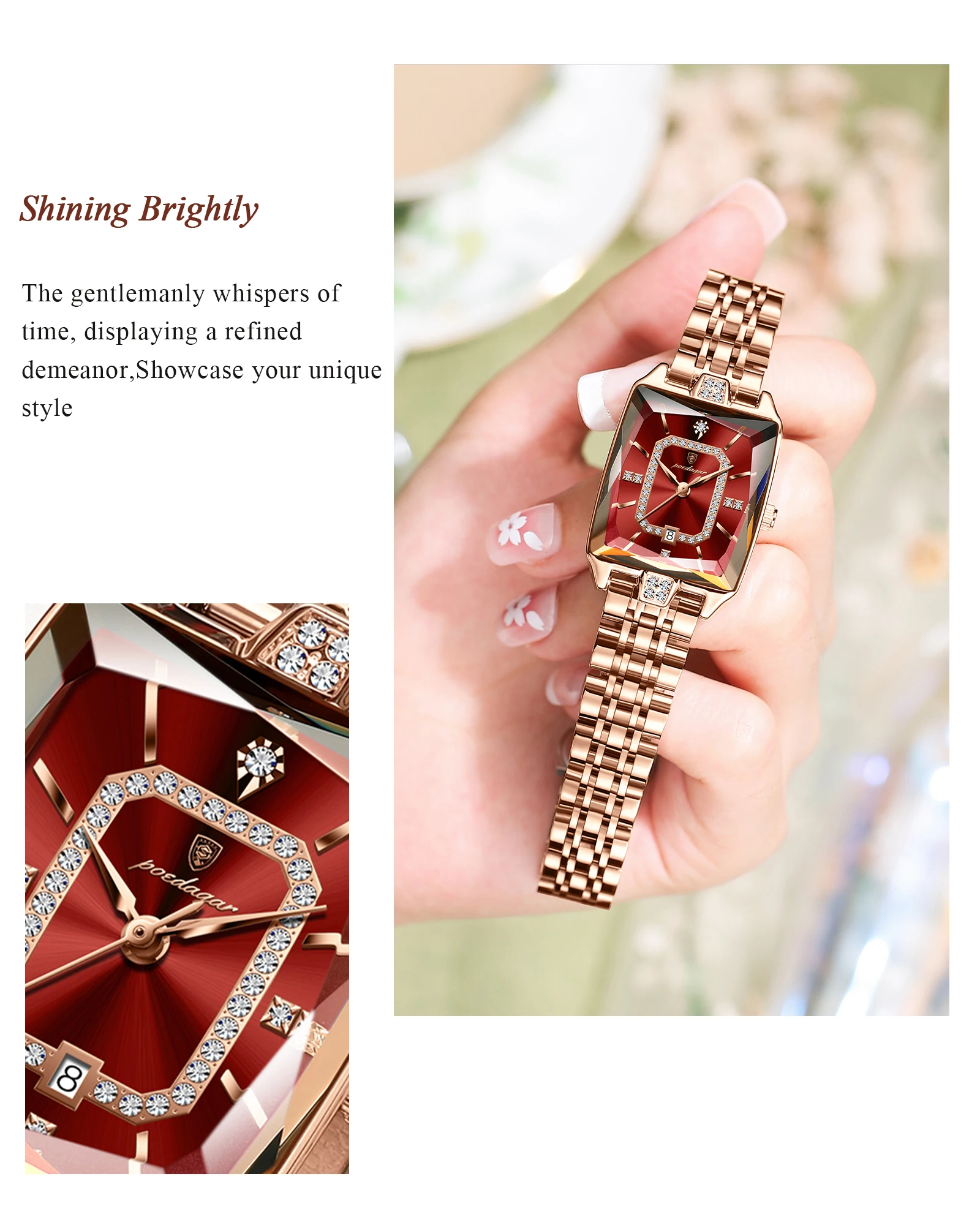POEDAGAR Luxusmarke Damen-Armbanduhr Elegante Wasserdichte Edelstahl-Damenuhr Modische Datum Quarz Damenuhren Reloj – Detail 9