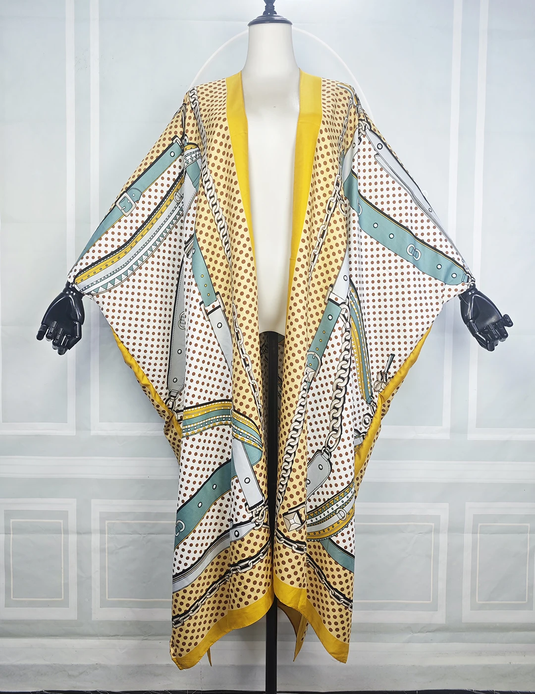 Women's Long Open Front Kaftan Kimonos Plus Size Geometric Printed Batwing Sleeve Robe Summer Boho Beach Cover Up Vacation Robe
