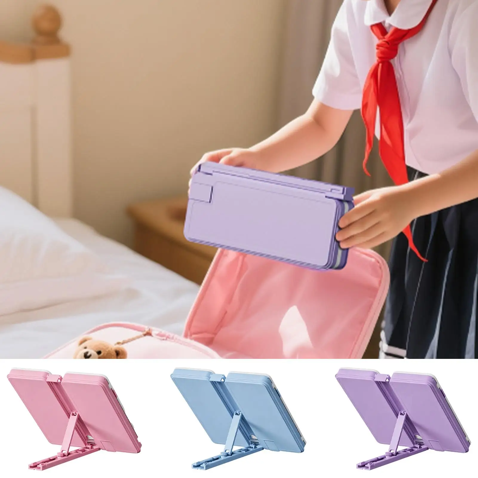 2 in 1 Portable Foldable Bookshelf Pencil Case Adjustable Reading Stand Pencil Case Pencil Case School Classroom Supplies Gift