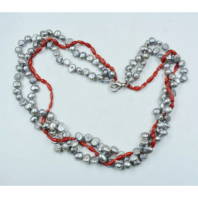 

Finally a 3 strand 6MM natural gray baroque coral necklace. Exquisite Women Party Banquet Wedding Jewelry 18"