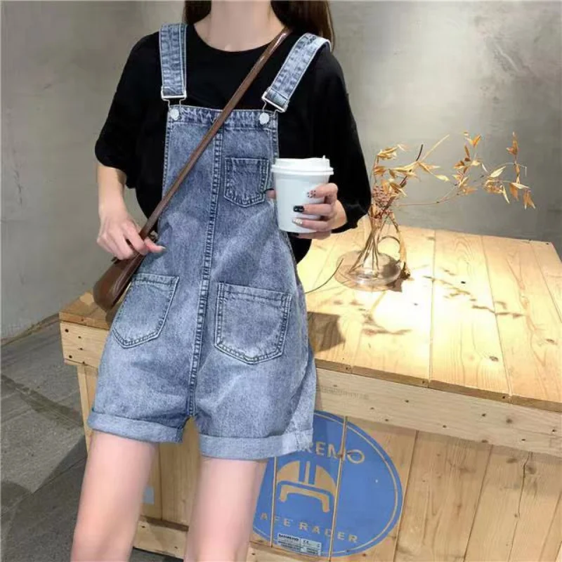 Jeans Jumpsuits Shorts Women Summer High Waisted Vintage Blue Casual Simple Korean Fashion Streetwear College Harajuku Clothes