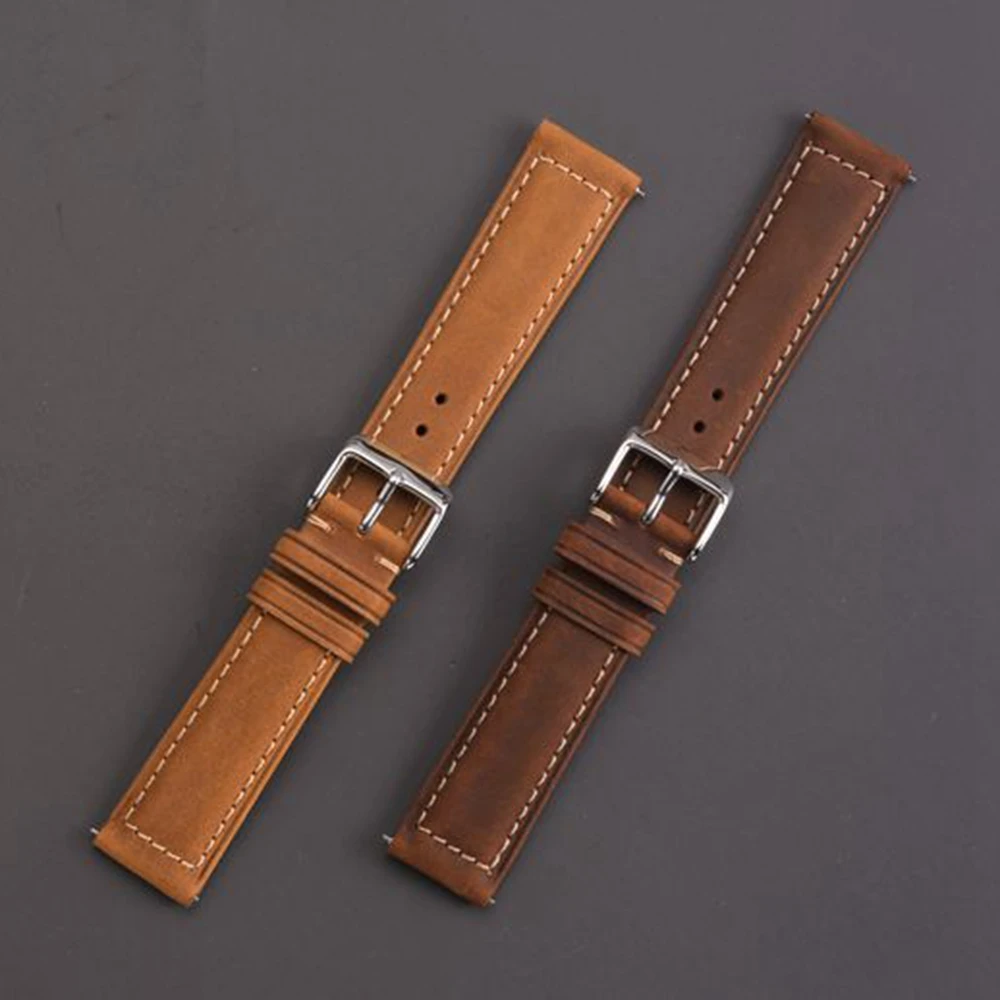 EACHE Genuine Leather Watch Band 20mm 22mm Light Brown Dark Brown Matte Retro Watch Strap With Quick Release Spring Bar