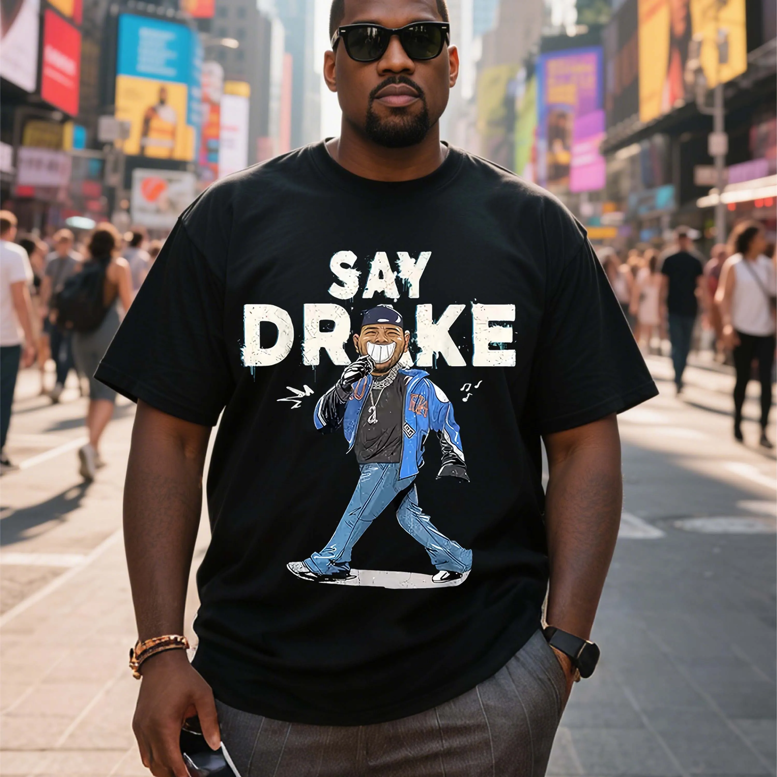 

Черная мужская футболка больших размеров с коротким рукавом и рисунком Drake с мультяшным рисунком, подходит для летней одежды для отдыха на открытом воздухе