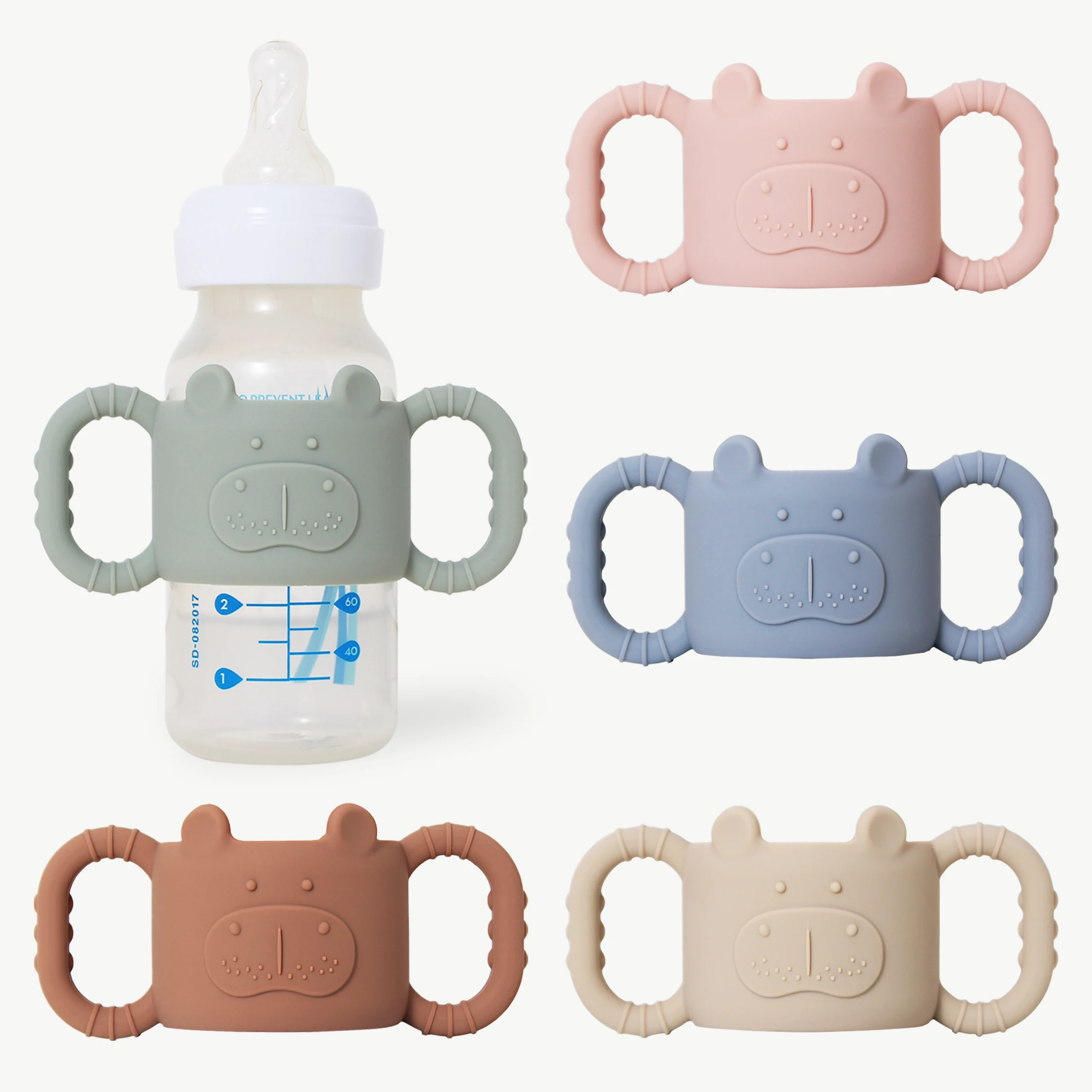 1 unidad de asas de silicona para biberones, linda asa de silicona con forma de hipopótamo, accesorios para biberones, adecuados para biberones estándar