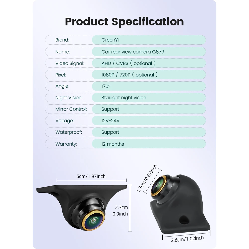 GreenYi AHD 1080P Vorderseite Rückfahrkamera Nachtsicht 170 °   Fisheye-Objektiv Auto Rückfahrkamera G879