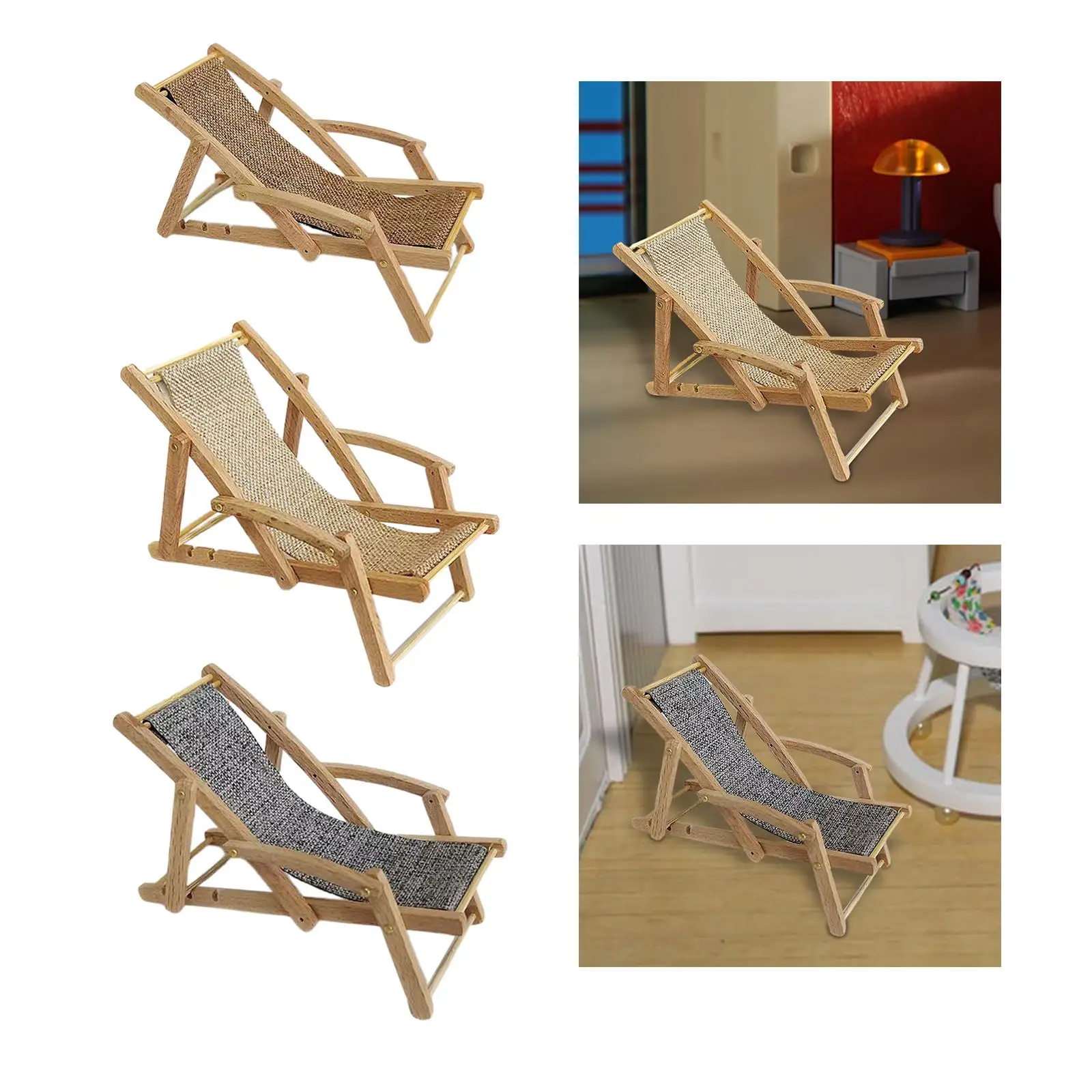 1:12 Scale Miniature Beach Chair for Dollhouse and Model Train Scenes