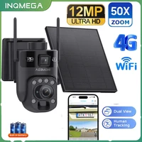 INQMEGA 50X Zoom 12MP Cámara de monitoreo solar al aire libre, compatible con detección humana WIFI/4G PIR, alarma automática de visión nocturna en color