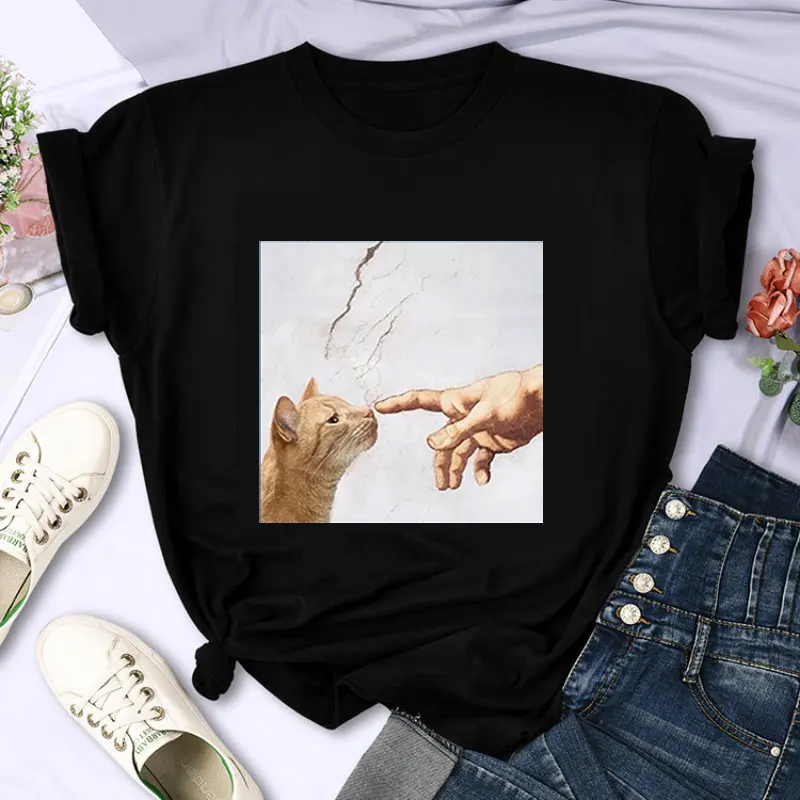 Estilo paródia vestindo pérola coelho pintura mundialmente famosa impressa camiseta moda feminina tshirt conforto casual camisetas humor topos