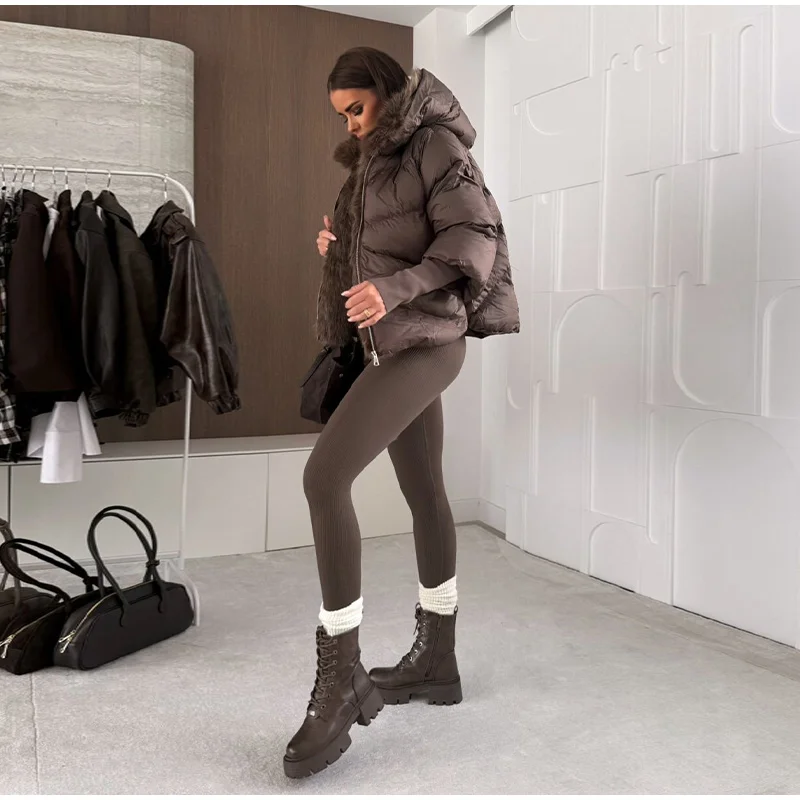 Fur Patchwork Cotton Coats Women Hooded Stand Collar Zippers Oversize Thicken Solid Jackets 2025 Winter Chic Warm Outerwear Lady