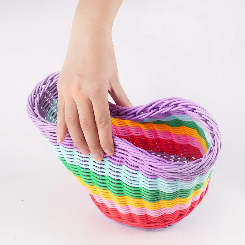 Bicycle Children's Car Basket Retro Woven Car Basket Rainbow Color Car Basket Front Car Basket Front Car Blue Riding Accessories view 3