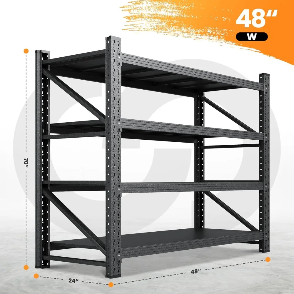 

3000 LB Metal Storage Shelves – 48" W Heavy-Duty Garage Shelving, 4-Tier Steel Industrial Rack