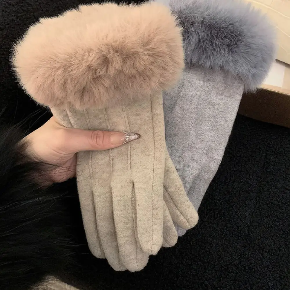 Luxury Women Winter Wool Gloves Touch Screen Warm Thickened Lining Elegant Style Driving Cycling Outdoor Essential Mittens