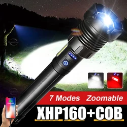 Super Bright XHP160 COB Led Flashlight Usb Rechargeable Zoom Multi-Function torch Tactical Flash Light 18650 26650 Led Lantern