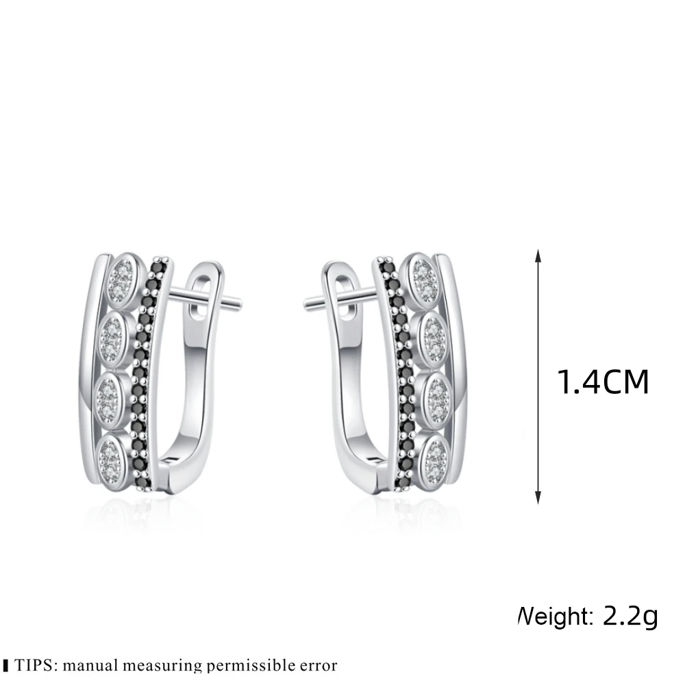 Black Awn Classic Silver Color Round Black Trendy Spinel Engagement Hoop Earrings for Women Jewelry Bijoux I306