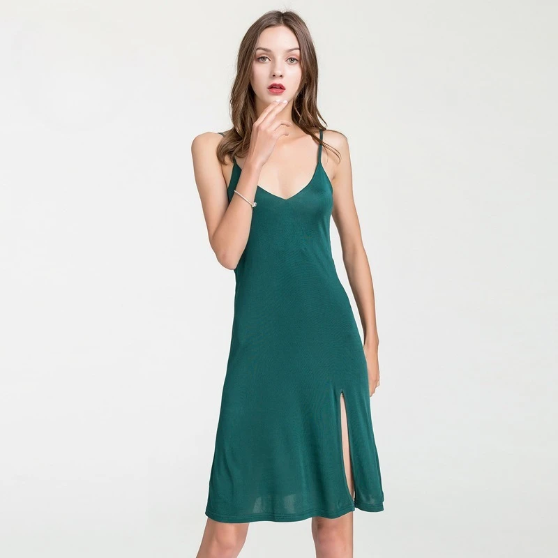 New Summer Women's Silk Slip Nightdress Sexy Temperament Split Hem Loose Mulberry Silk Pajamas Lingerie Solid Elegant L Size