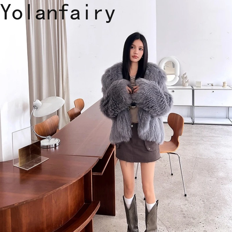 

YOLANFAIRY Imported whole fox fur woven fur coat women thicken Hooded long-sleeved short fur coat куртка шуба женская 2025