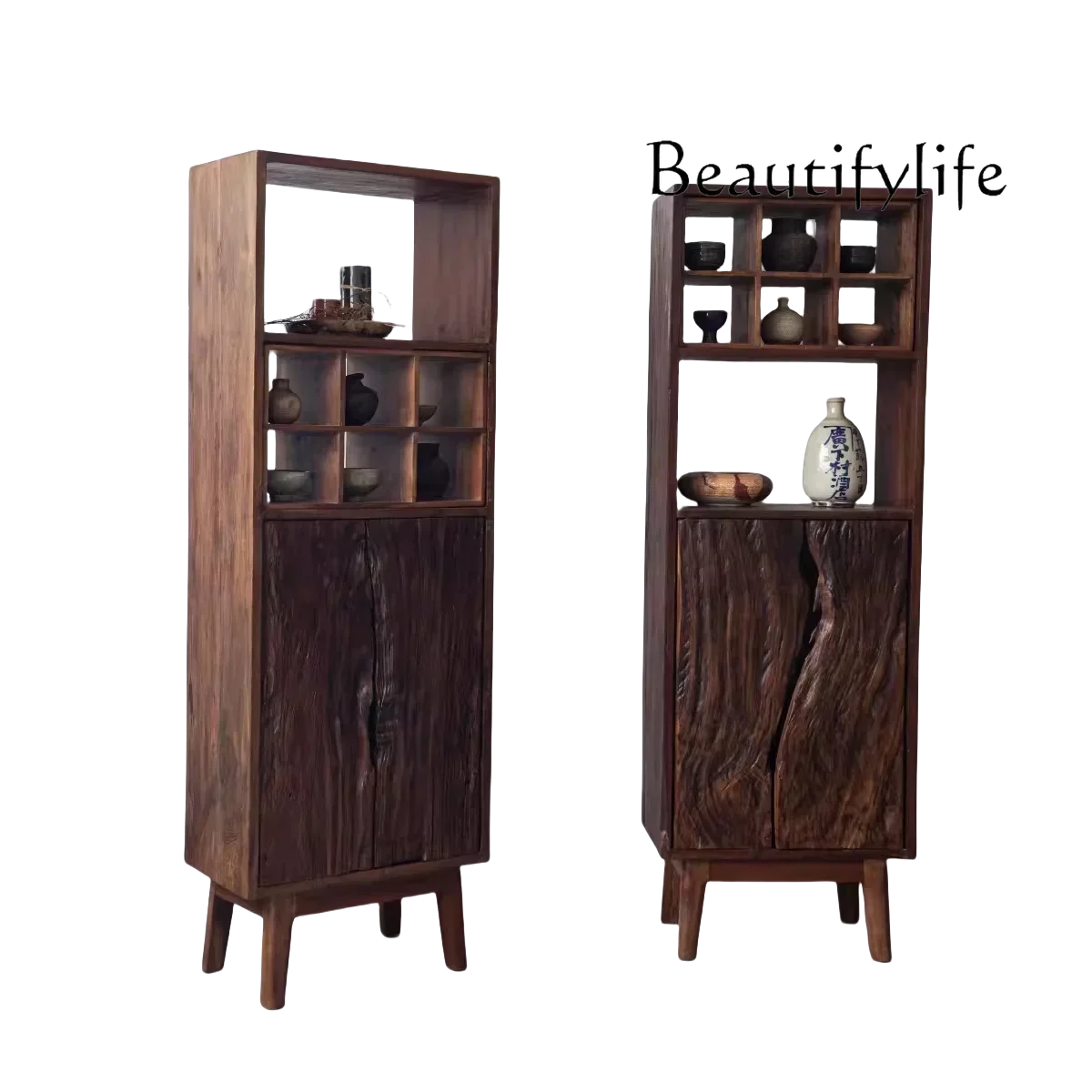 Wabi Sand Wind Corner Cabinet Light Luxury Solid Wood Storage Rack Bed and Breakfast  Tall Cabinet Double Door Standing Cabinet